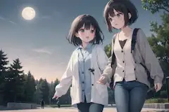 手をつないで散歩