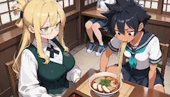 学食でラーメンに夢中の放課後