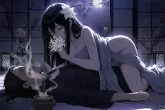 月下の花と煙の約束