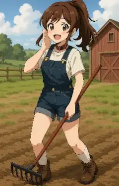 農場で笑う元気少女
