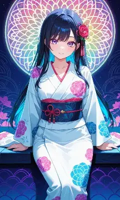虹の光輪と着物少女