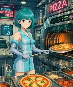 未来のピザを届ける少女