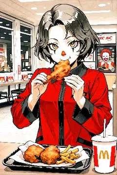 KFCでマックシェイクとフライドチキンを食べる「ドナルドガール」ｗ