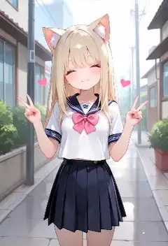 猫耳少女の街角ピース