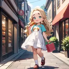 チョココロネを買い食いするおでこちゃん