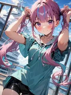 埠頭をバックに手ツインテール【ホロライブ・湊あくあ】