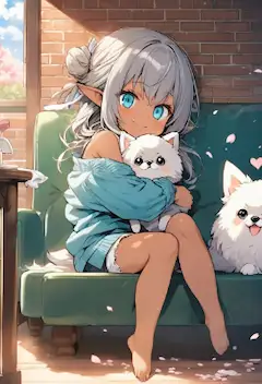 エルフさんとポメラニアンの親子