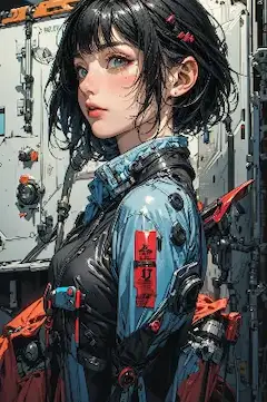 サイバーウェアに身を包む青の少女
