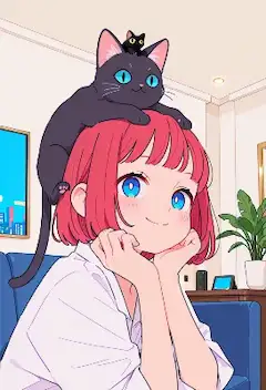 頭の上の黒猫タワーと穏やかな午後