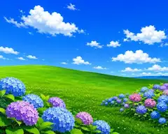 WindowsXP　壁紙 草原と紫陽花