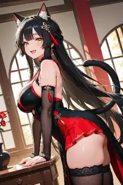 長髪の黒猫耳娘