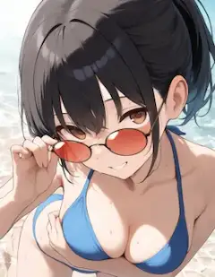 夏のビーチで誘う微笑み