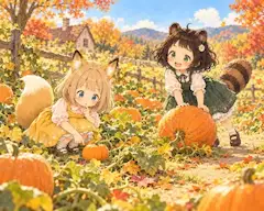 【コン子とポン子】 かぼちゃ