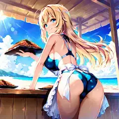 夏の海辺で運ぶ特製麺と笑顔