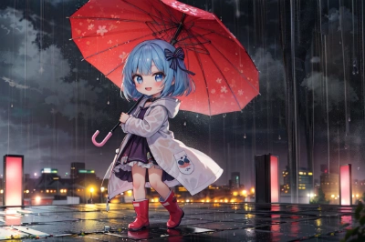 雨の中