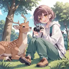 鹿と少女の森の出会い