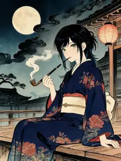 月夜に煙