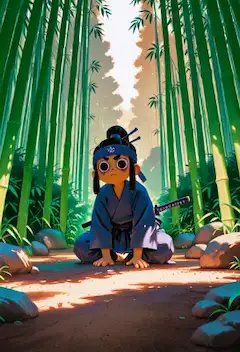 竹林の小さな侍の驚きの瞬間