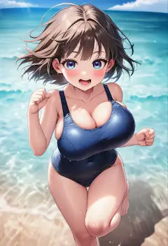 スク水少女のビーチラン