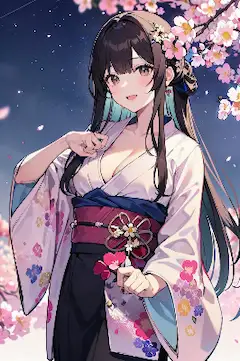 桜と着物少女