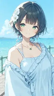 海辺で微笑む少女