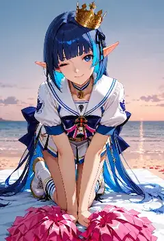 海辺で輝く王冠のチアプリンセス