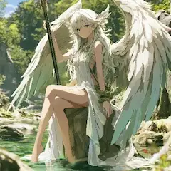 清流に座る白翼の守護者