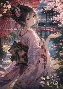 桜舞う春の庭で微笑む美少女