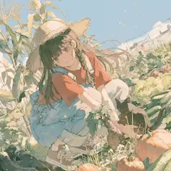 夏の畑で