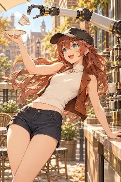 ロボットとカフェの女の子