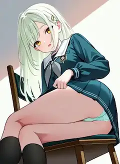 若葉睦が椅子に座ってスカートをたくしあげてパンチラ。