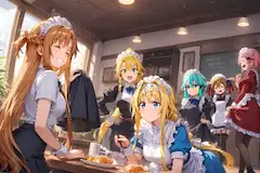 メイド服を着ている楽しそうなSAOの6人！