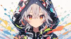 色彩の嵐に舞う銀髪の少女