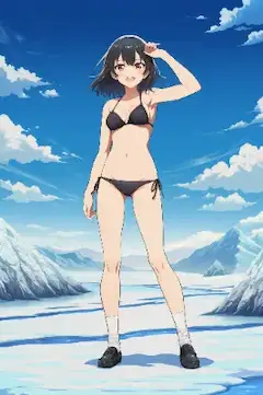 黒ビキニで雪原
