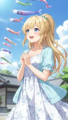 青空に舞う鯉のぼりと少女の願い