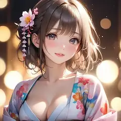 花飾りの浴衣美人