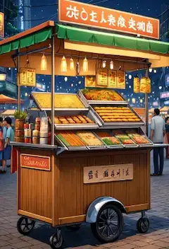 夜の屋台で出会う、熱々スナックの物語