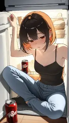 冷蔵庫で涼む酔っぱらい