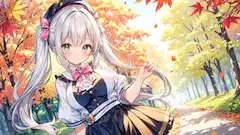 紅葉の小道で君を待つ銀髪の少女