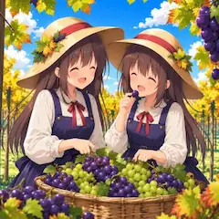 おそろいの服でぶどう狩り