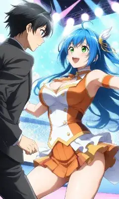 ステージで輝く青髪アイドル