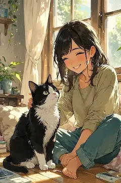 陽だまりで猫と微笑む午後のひととき