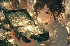 少女と輝くクリスマスの宝箱