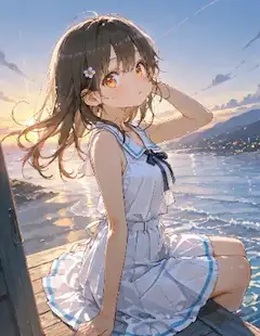 夕日と少女