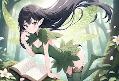 妖精の少女と森の古い魔法の本