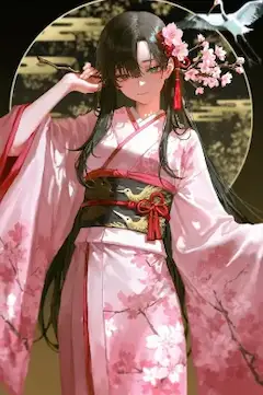 桜と鶴と浮雲