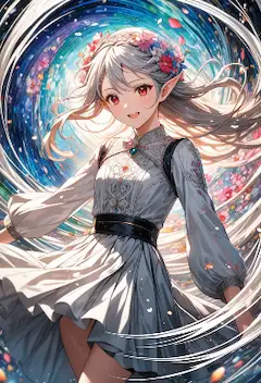 花の渦に舞う銀髪の妖精