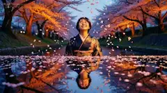刻を止める紅枝垂：水面に沈む記憶の残像