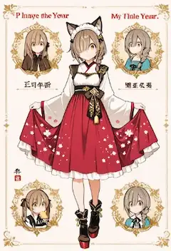 兎耳巫女の新年ポーズ(持ち上げて目が同じ)