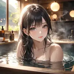 朝光に輝く湯浴びの黒髪